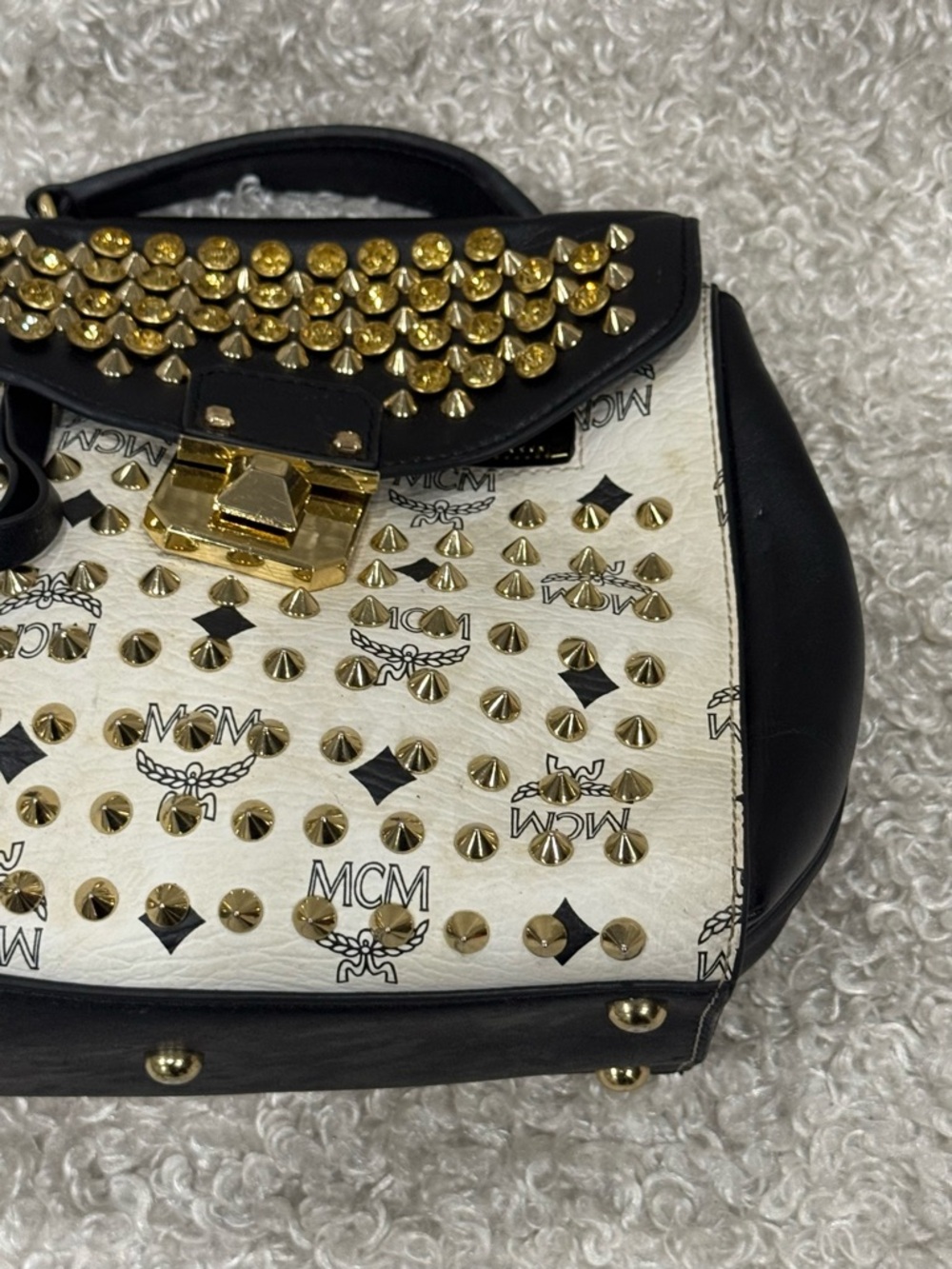 MCM Satchel Bag With Embellished Stones - Picture 9 of 15